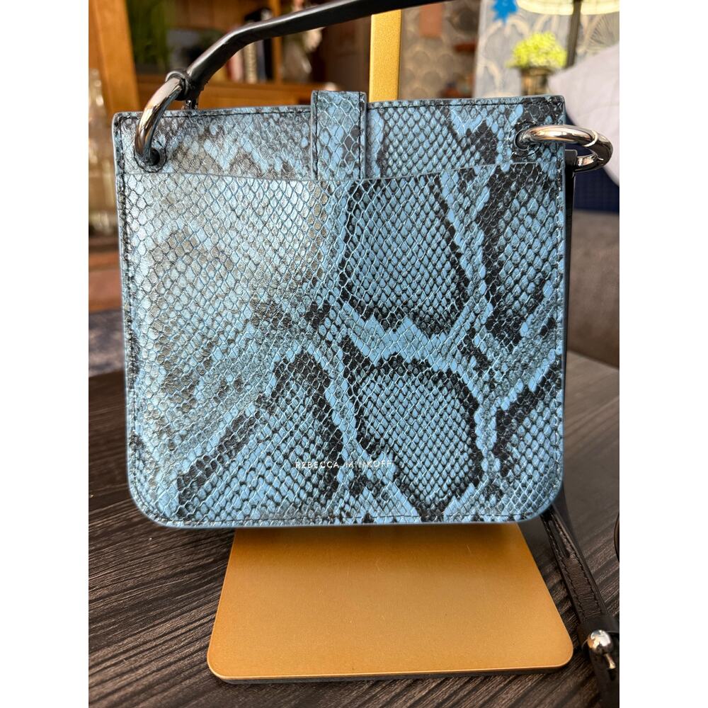 Rebecca Minkoff Mini Megan Blue Snake-Embossed Leather Feed Bag - Picture 5 of 9